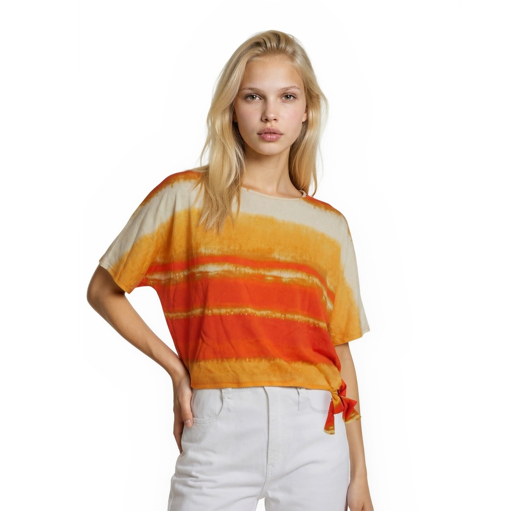 NWT Michael Kors Top Womens Size 1X Orange Tie Dye Dolman Sleeve Side Tie Blouse
